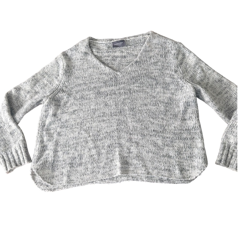 Wooden Ships Grey Marl Mohair Wool Blend V-Neck Chunky Knit Sweater Women OS